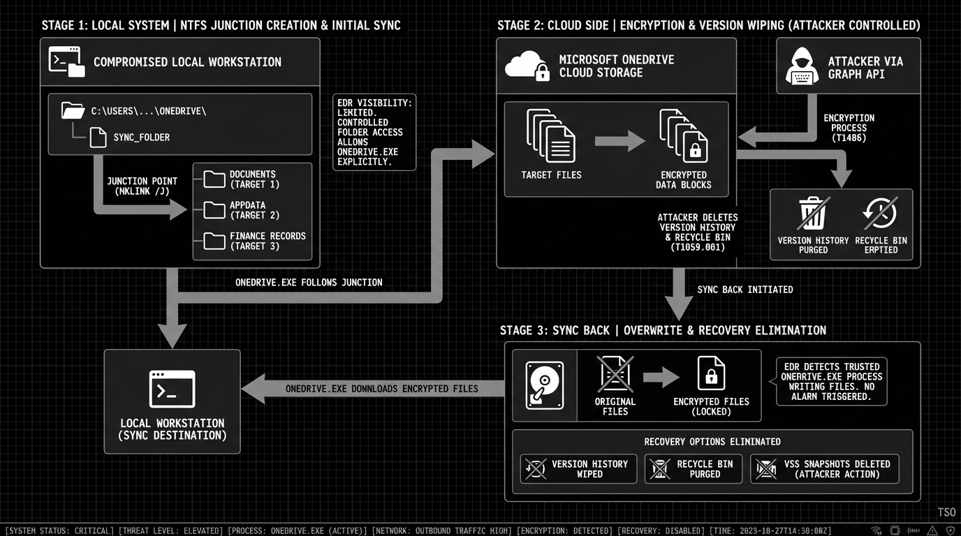 DoubleDrive: junction-based ransomware attack using OneDrive sync to encrypt files cloud-side and overwrite local originals
