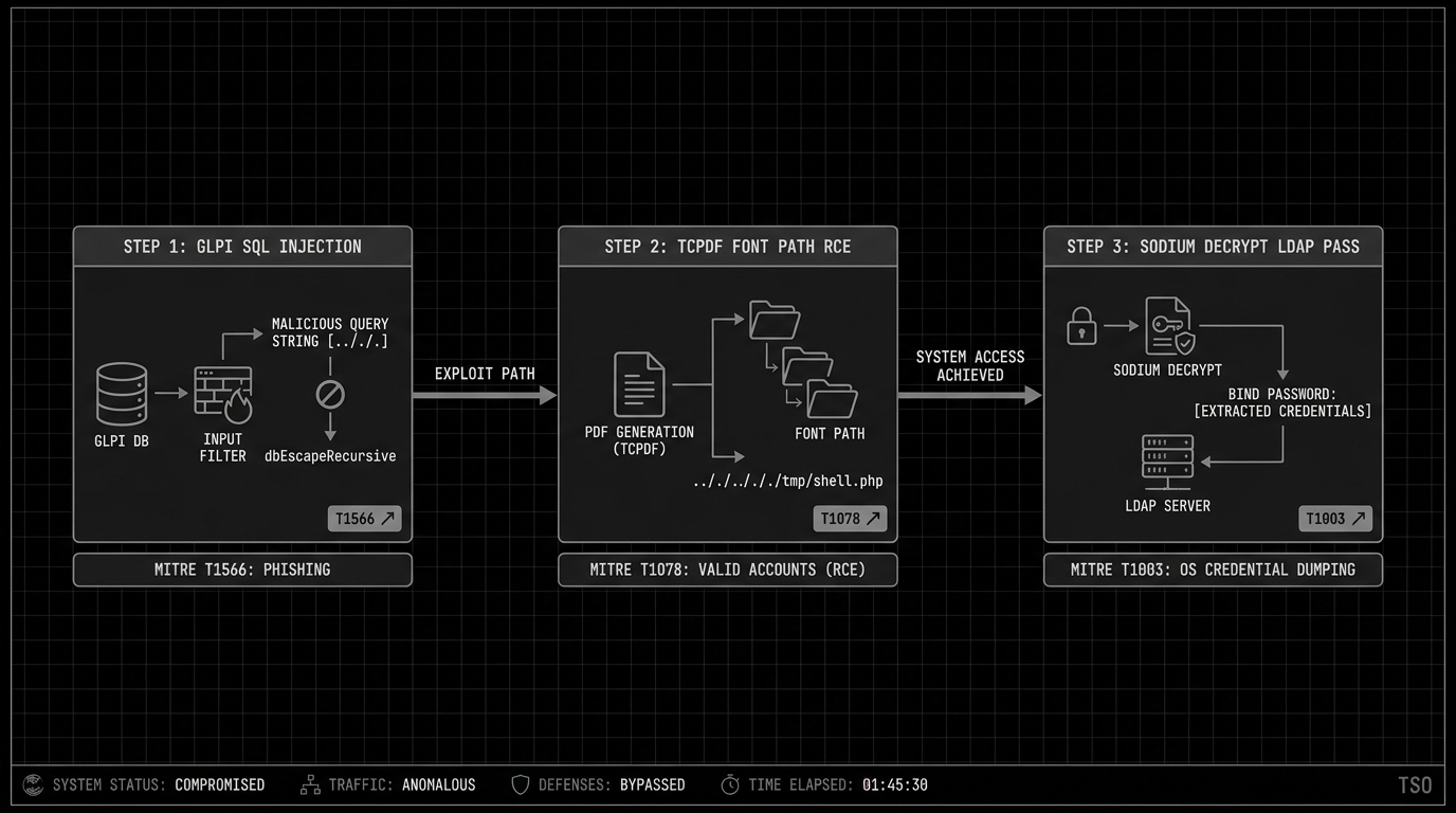 GLPI Exploitation Chain - SQLi to RCE to Credential Extraction