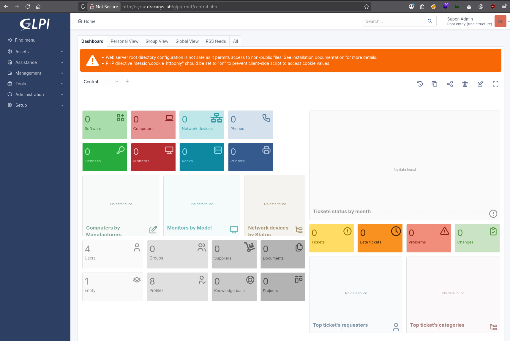 GLPI admin dashboard