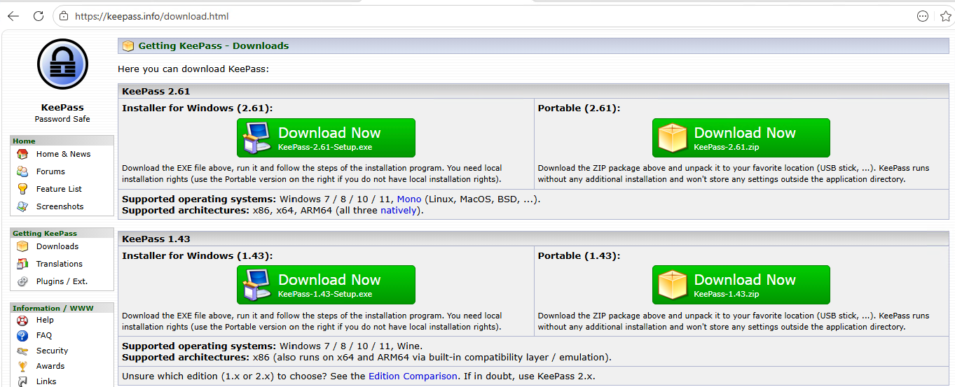 KeePass download page