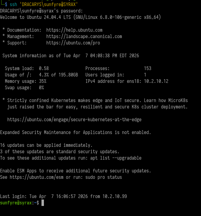 SSH as sunfyre to syrax